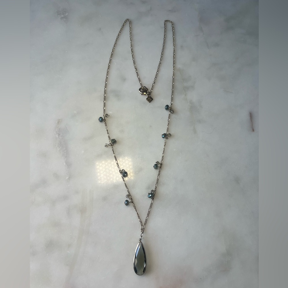 Banana Republic Teardrop Faceted Pendant Necklace Blue Crystal Beaded Chain - Picture 2 of 6